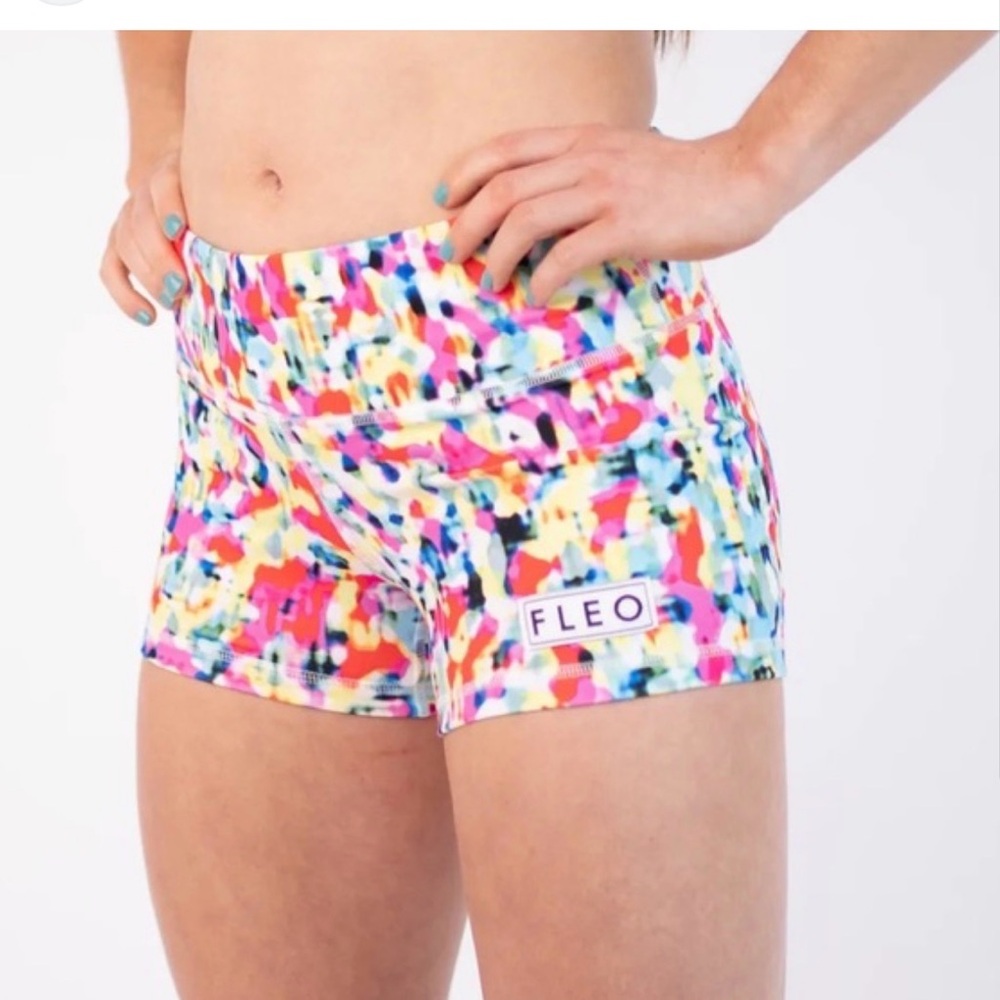 FLEO hot pink glitch Shorts — Pink Red Yellow Blue